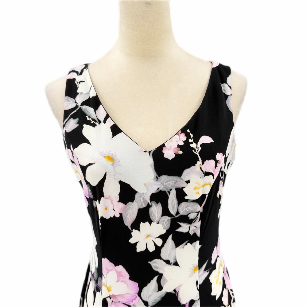 Lauren Ralph Lauren Black Floral Sleeveless Fit & Flare Pleated Jersey Dress - Picture 4 of 9